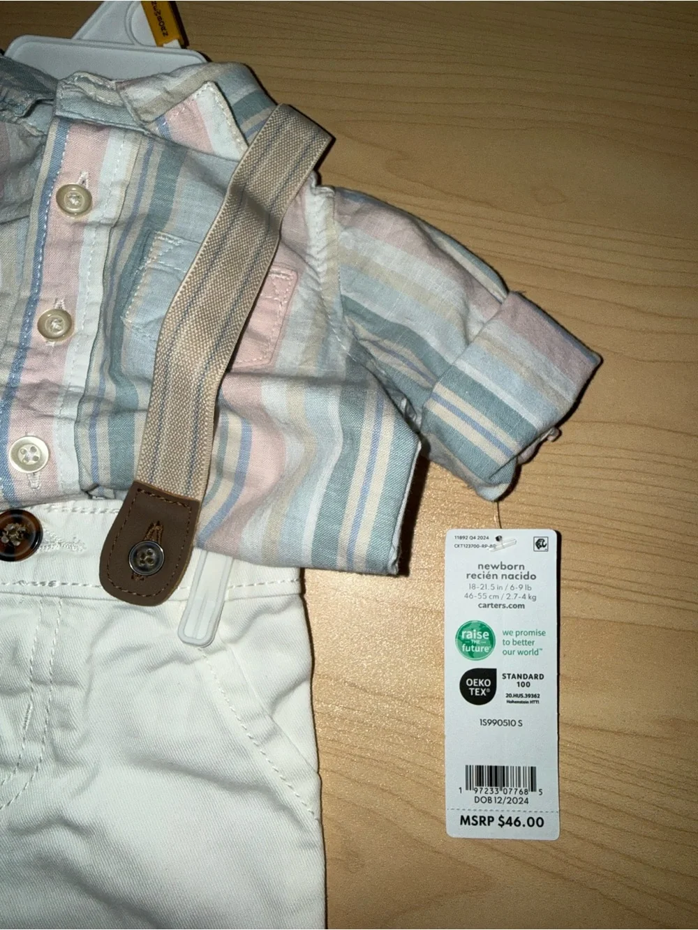 Carter's Pastel Multi-Stripe Short-Sleeve Button Bodysuit with White Pants